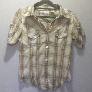 *3 for $20* Girl Krazy Frayed Plaid Button Down